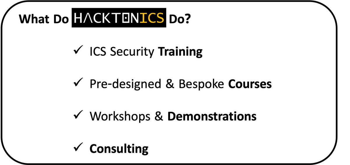 hacktonics's tweet image. We&apos;re the new kids on the block in the cyber security training world, but we come with &amp;gt;15 years experience on Industrial Control System security &amp;amp; providing training on attacks/defences. Find out about the courses we offer, or get in touch for a chat: hacktonics.io