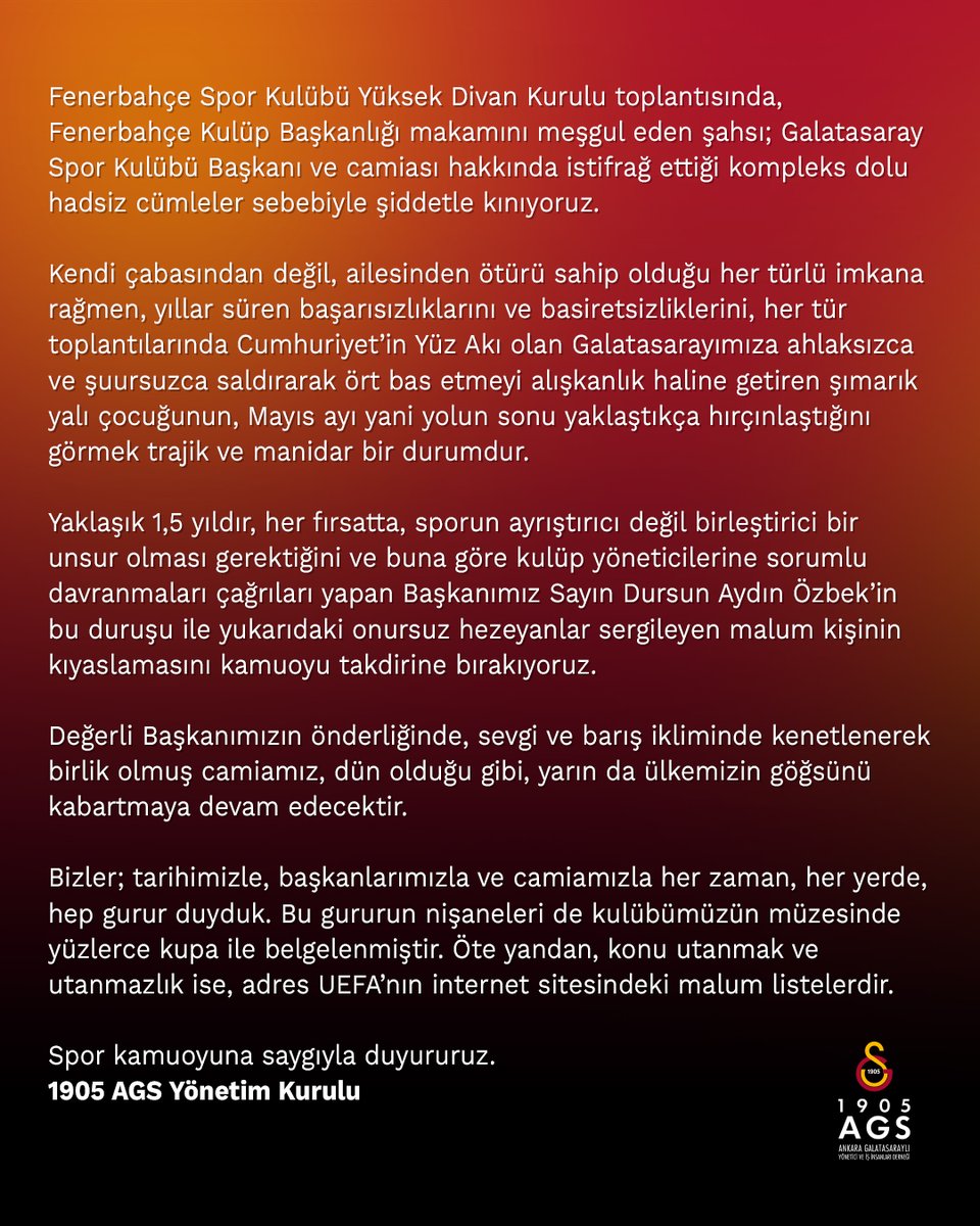 1905AGS's tweet photo. Spor kamuoyuna saygıyla duyururuz... https://t.co/ExH1bdJQpc