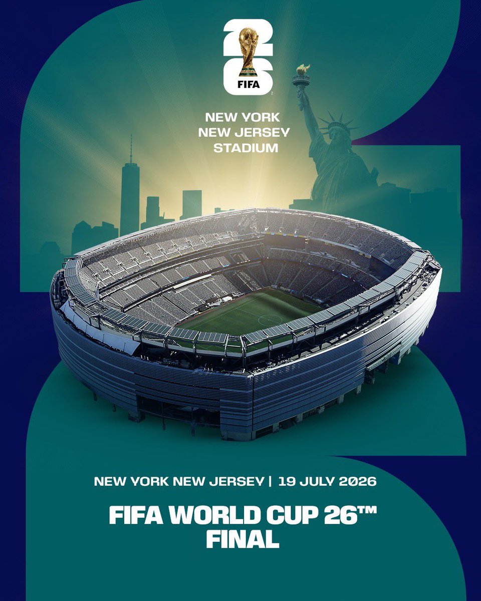 🏆 La finale de la Coupe du Monde FIFA 26 se déroulera à New York/New Jersey le 19 juillet 2026 ! 🏟️⚽ #Mondial2026 #Finale #NewYorkNewJersey