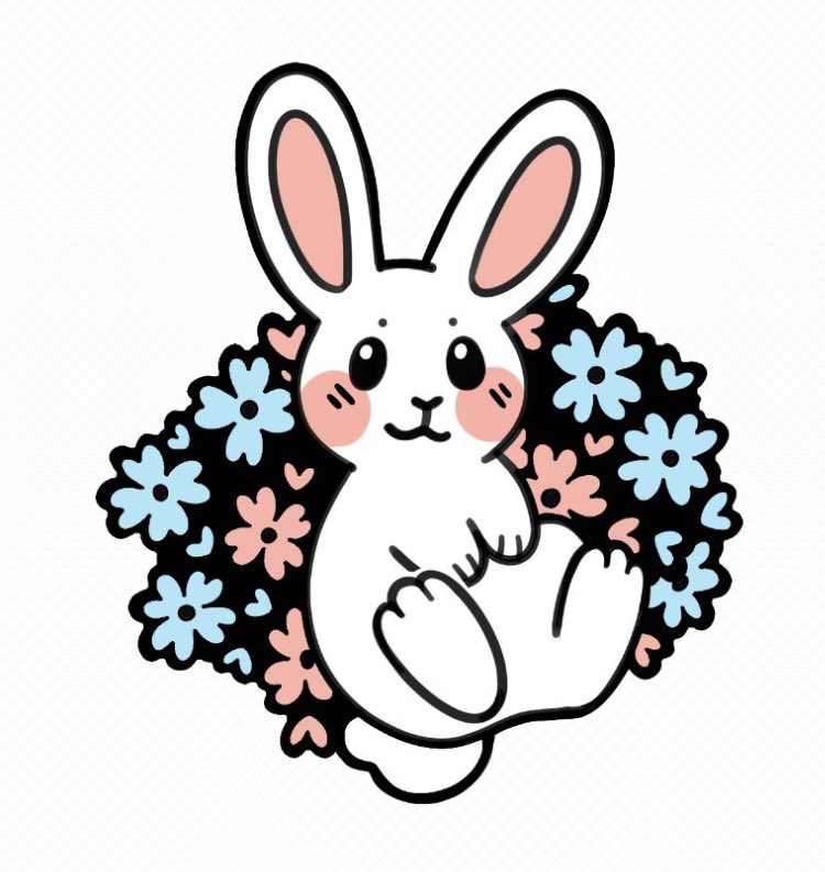 no humans rabbit blue flower flower white background simple background full body  illustration images