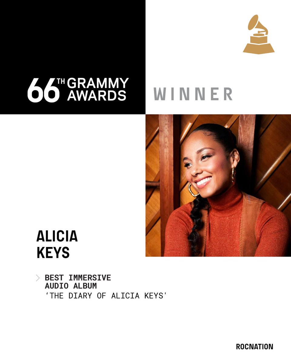 . <a href="/aliciakeys/">Alicia Keys</a> wins Best Immersive Audio Album for ‘The Diary of Alicia Keys’ at the 2024 <a href="/RecordingAcad/">GRAMMYS</a> Awards! #GRAMMYs