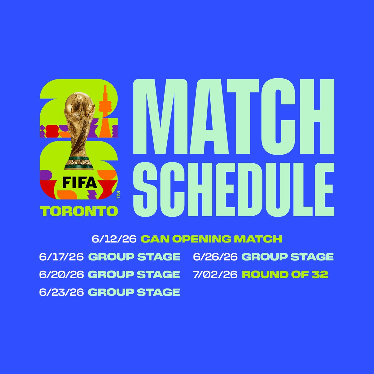 FWC26Toronto's tweet photo. Get ready, Toronto 👏🏿👏🏼👏🏾👏🏽  We have our @FIFAWorldCup 26™ matches!

Register to stay up to date at https://t.co/nFpr5YiXW7 🎟️ ⚽ 👀 

#WeAreToronto #WeAre26 https://t.co/vbctROPjJX