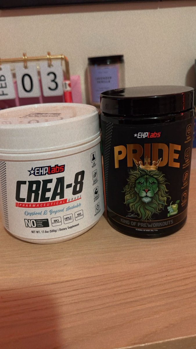 My EHP Labs Supplements #EHPLabs
I take Pride Pre Workout with my before gym snack to increase energy, focus and better performance in my lifts.
I take Creatine with my morning coffee after the gym to aid in recovery and promote muscle growth.