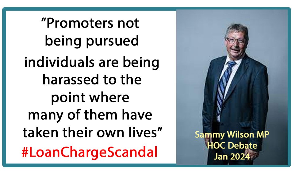 <a href="/donedgley1/">Don Edgley</a> <a href="/JohnCleese/">John Cleese</a> <a href="/bbclaurak/">Laura Kuenssberg</a> <a href="/BenChu_/">Ben Chu</a> <a href="/darrenpjones/">Darren Jones MP</a> <a href="/EmmaAgyemang/">Emma Agyemang</a> <a href="/MPIainDS/">Iain Duncan Smith MP Chingford & Woodford Green</a> <a href="/david_conn/">David Conn</a> <a href="/wossy/">Jonathan Ross</a> <a href="/mrjamesob/">James O'Brien</a> <a href="/arusbridger/">alan rusbridger</a> <a href="/Jeremy_Hunt/">Sir Jeremy Hunt MP</a> Yes and MPs like <a href="/eastantrimmp/">Sammy Wilson MP 🇺🇦🇬🇧</a> and many others at the #LoanChargeScandal debate at <a href="/HouseofCommons/">UK House of Commons</a> 18th January were VERY CLEAR that #HMRC had been WRONG to focus on just individuals and never on the promoters

Result:

TEN LIVES LOST
THIRTEEN MORE ATTEMPTED SUICIDES

Ministers