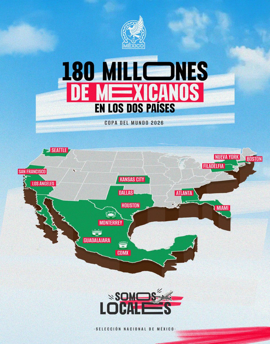 Dos países, millones de mexicanos 🇲🇽 ¿Alguna duda de que #VamosTodos? 😎

¡Es #NuestroMundial y no importa la cancha en la que juguemos, #SomosLocales! 🏟️🌎