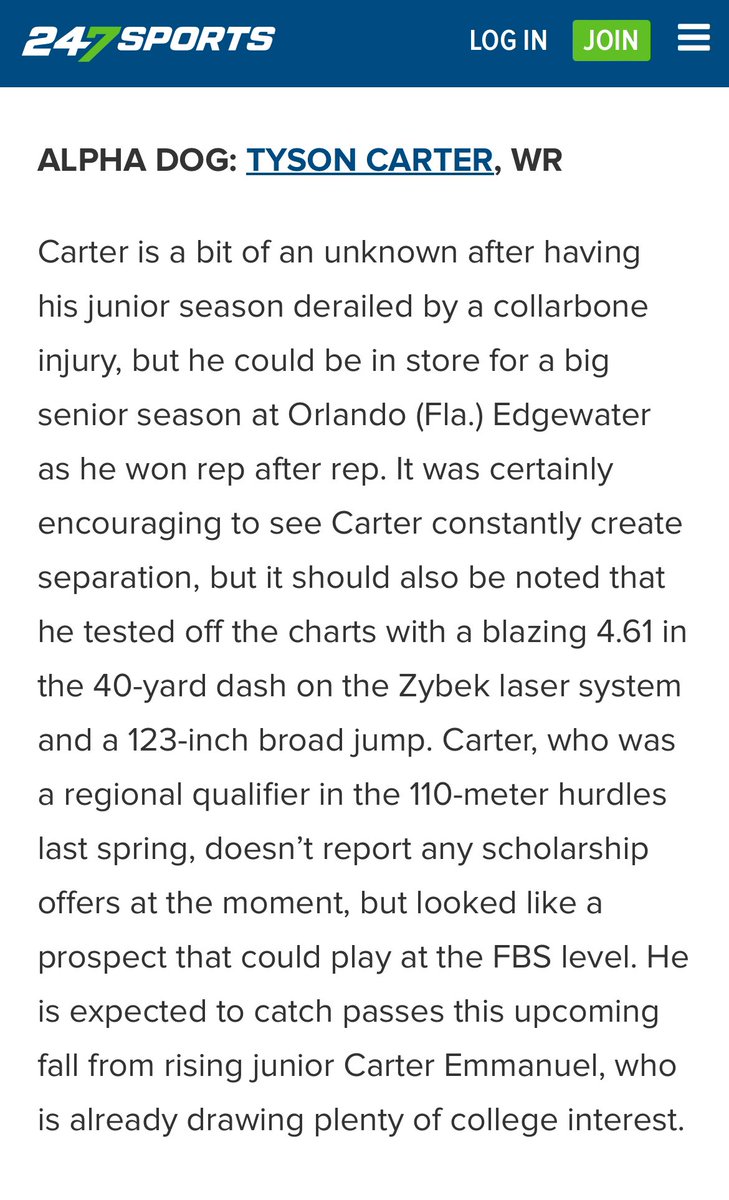 Tyson Carter (@tysonacarter1) on Twitter photo Thank you to 247sports director of scouting <a href="/Andrew_Ivins/">Andrew Ivins</a> for evaluating me at yesterday’s camp. <a href="/Excelspeed12/">Lo Wood</a> @EHS_Recruits <a href="/EdgewaterFB/">Edgewater Football</a> <a href="/GridIron7v7/">Gridiron Elite 7v7</a> <a href="/PGregorian/">Paul Gregorian</a> <a href="/Coach_ArtLink/">Art Link</a> <a href="/DanLaForestFB/">Dan LaForest 🏈</a> <a href="/CoachCamSVHS/">Cameron Eisenhauer</a> <a href="/CamDuke11/">Cam Duke</a> <a href="/CoachMarkDuke/">Mark Duke</a> Thank you to 247sports director of scouting <a href="/Andrew_Ivins/">Andrew Ivins</a> for evaluating me at yesterday’s camp. <a href="/Excelspeed12/">Lo Wood</a> @EHS_Recruits <a href="/EdgewaterFB/">Edgewater Football</a> <a href="/GridIron7v7/">Gridiron Elite 7v7</a> <a href="/PGregorian/">Paul Gregorian</a> <a href="/Coach_ArtLink/">Art Link</a> <a href="/DanLaForestFB/">Dan LaForest 🏈</a> <a href="/CoachCamSVHS/">Cameron Eisenhauer</a> <a href="/CamDuke11/">Cam Duke</a> <a href="/CoachMarkDuke/">Mark Duke</a>