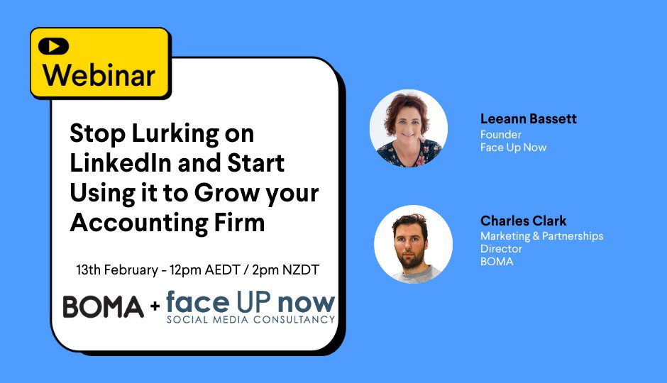 Learning to use LinkedIn rather than lurking on the sidelines is the best way to take advantage of this platform to grow your network + leverage it for business opportunities in your accounting firm.

REGISTER: hubs.ly/Q02jM0st0

#bomamarketing #webinar #accountant