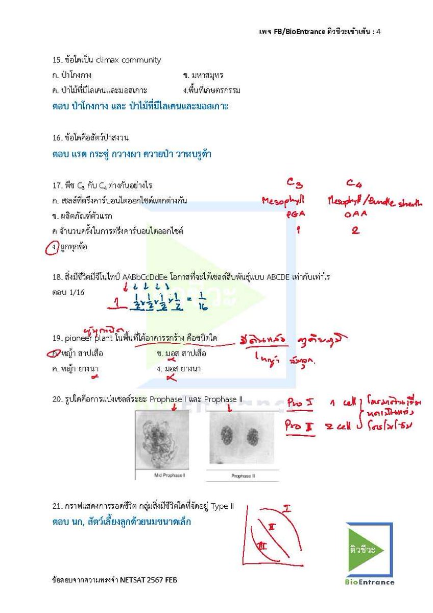 BioEntrance's tweet image. เฉลยข้อสอบ #ชีววิทยา #NETSAT 1/67 ครบ 50 ข้อ ฉบับจากความทรงจำ ดูได้ที่เพจ #BioEntrance ติวชีวะเข้าเส้น #NETSATชีวะ #Dek67 #Dek68 facebook.com/BioEntrance