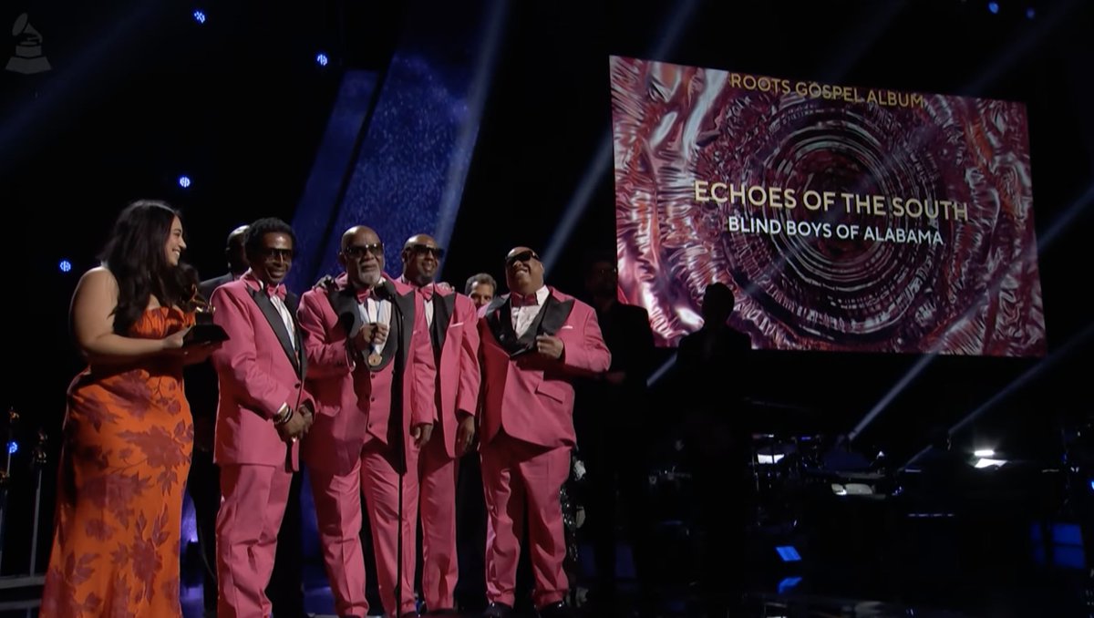 RecordingAcad's tweet photo. Congrats Best Roots Gospel Album winners - 'Echoes Of The South' @blindboys. #GRAMMYs 🎶 

WATCH NOW https://t.co/OuKk34kvdu https://t.co/I4KdMInix4