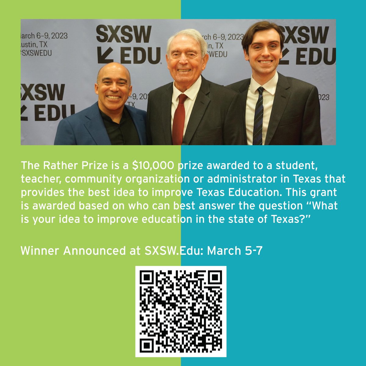 New deadline to apply for the 2024 Rather Prize is Feb 12. Texas teachers &amp; students, what's your best idea to improve education? The winner receives $10K to implement the idea at their school. Winner announced <a href="/SXSWEDU/">SXSW EDU</a> on March 5. Apply now @ ratherprize.org #txed #atpe