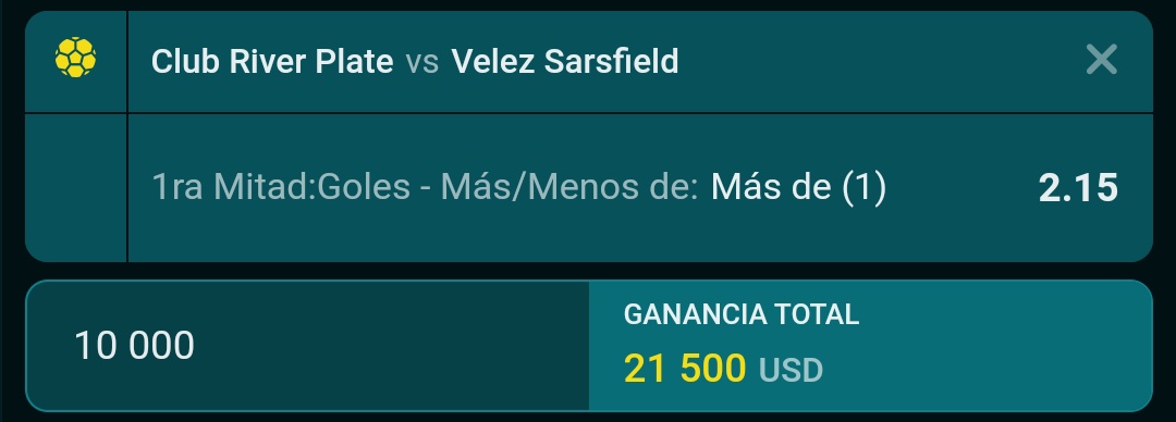 𝗔𝗣𝗨𝗘𝗦𝗧𝗔 𝗙𝗥𝗘𝗘⚽️🎁
River vs Velez Mas de (1) Gol en la primera mitad