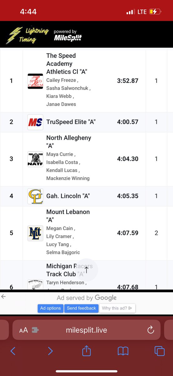 LeboXCTF's tweet photo. Way to go girls’ 4x400m! The team of Megan Cain, Lily Cramer, Lucy Tang, and Selma Bajgoric were able to chisel down their time to 4:07.59 which is under the PTFCA State Championship qualifying standard! https://t.co/YdVETNhg69