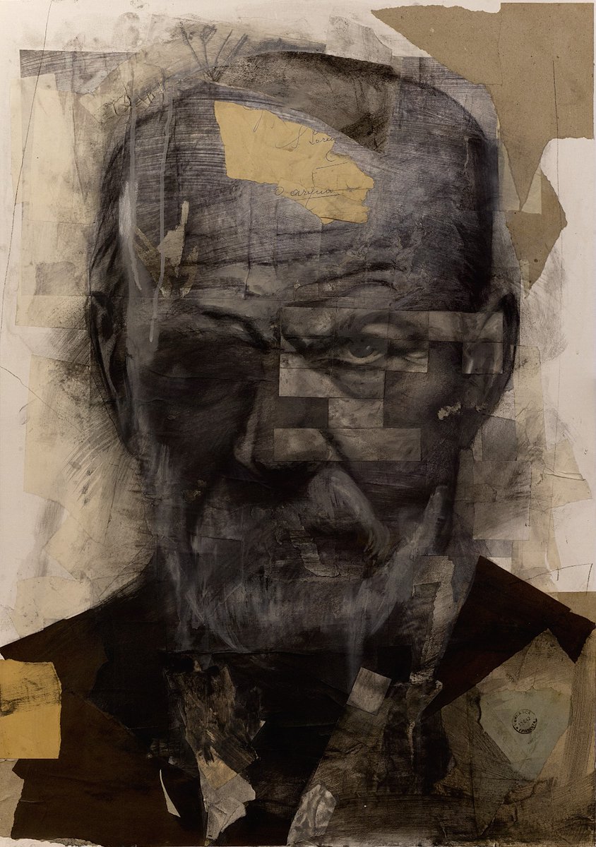 Sigmund #Freud #portrait 
#charcoal #ink #gouache and paper applied on canvas 100x70 cm