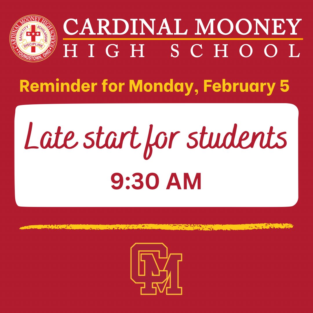 MooneyFamily's tweet photo. Please remember that Monday, Feb. 5, is a late start. #MooneyFamily https://t.co/MOemWcVPTT