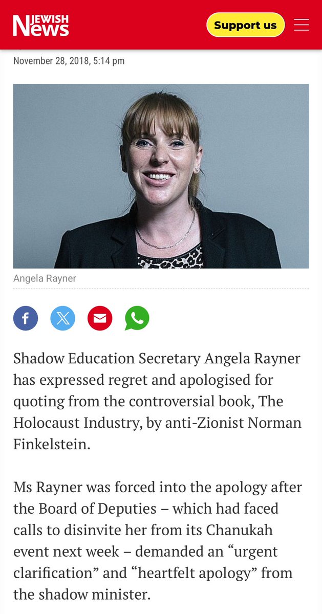 The Board of Deputies is outraged that anyone should try to intimidate Angela Rayner. On a completely unrelated note, here is a story from 2018 about a politician being “forced” by a well-known communal organisation to apologise for quoting a book.