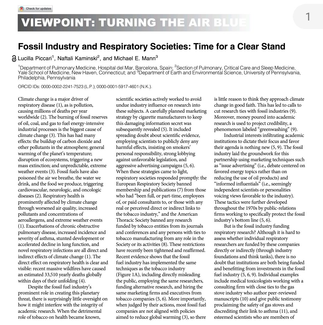 For the current issue publication of our viewpoint on the @ATSBlueEditor, a short🧵 on the #FossilFuel infiltration of medical research, what it has to do with #BigTobacco, why & how scientific societies should act

It's a wild ride! 👇👇

1/10

atsjournals.org/doi/full/10.11…