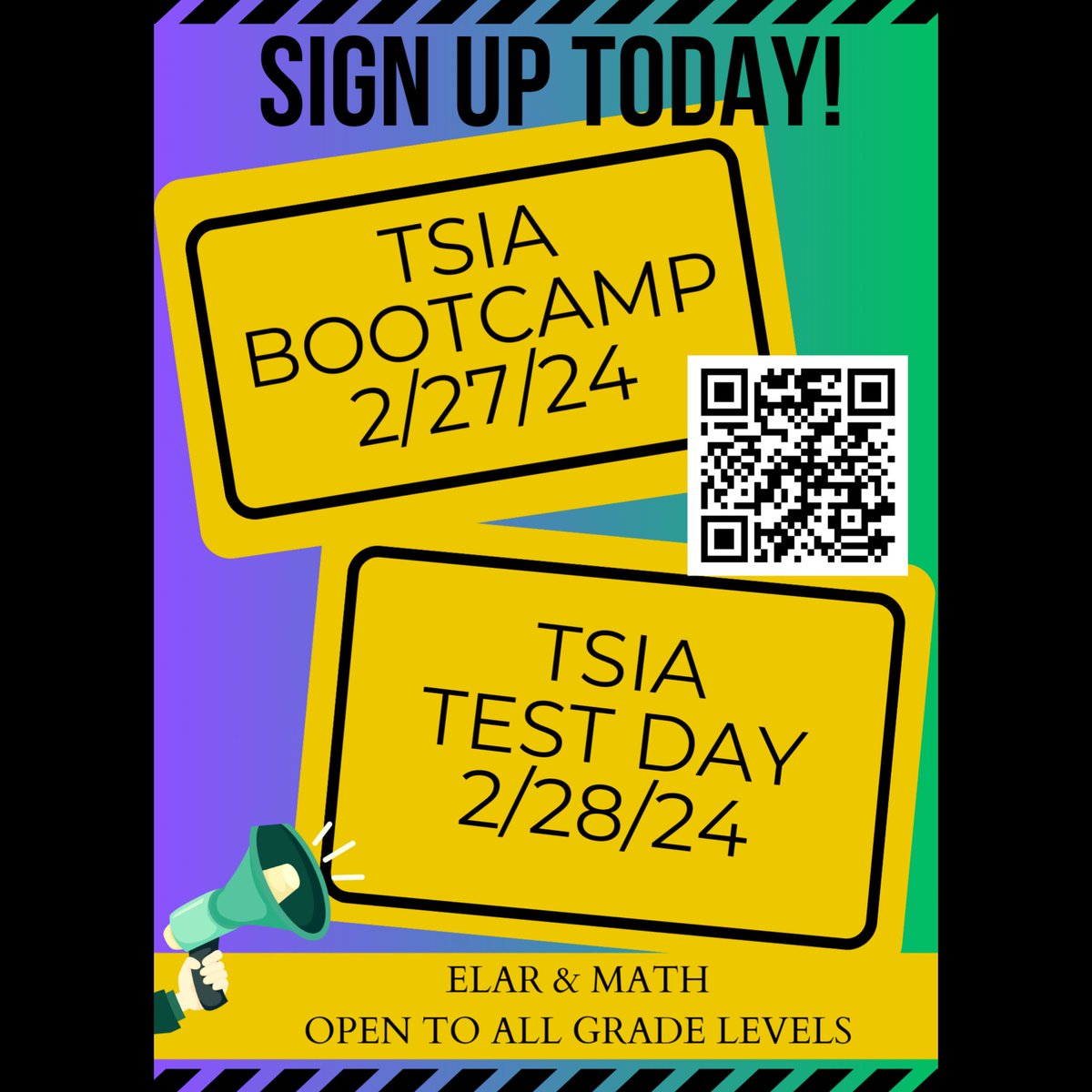 ‼️TSIA TEST DAY! Open to All grade levels!
Join us 2/27 for Test Prep with Dr. Mike and 2/28 for testing Math and ELAR. Sign up today! ‼️