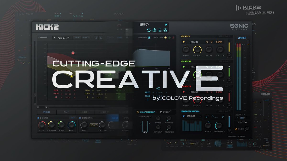 Coming soon KICK2 in Razor 3 style coloverecordings.com/coming-soon-ki…

Get ready for the ultimate sound revolution! Introducing the highly anticipated skin for KICK2 by #SonicAcademy, featuring the captivating #RAZOR 3 design from COLOVE Products.

#music #skin #daw #plugins #kick2 #edm