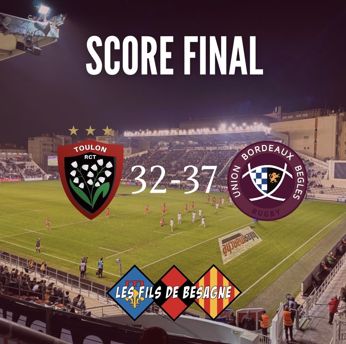 FilsdeBesagne's tweet image. ❌ 𝐃𝐞́𝐟𝐚𝐢𝐭𝐞 

Nos Toulonnais s’inclinent à domicile face à Bordeaux 

#filsdebesagne #RCTUBB #défaite