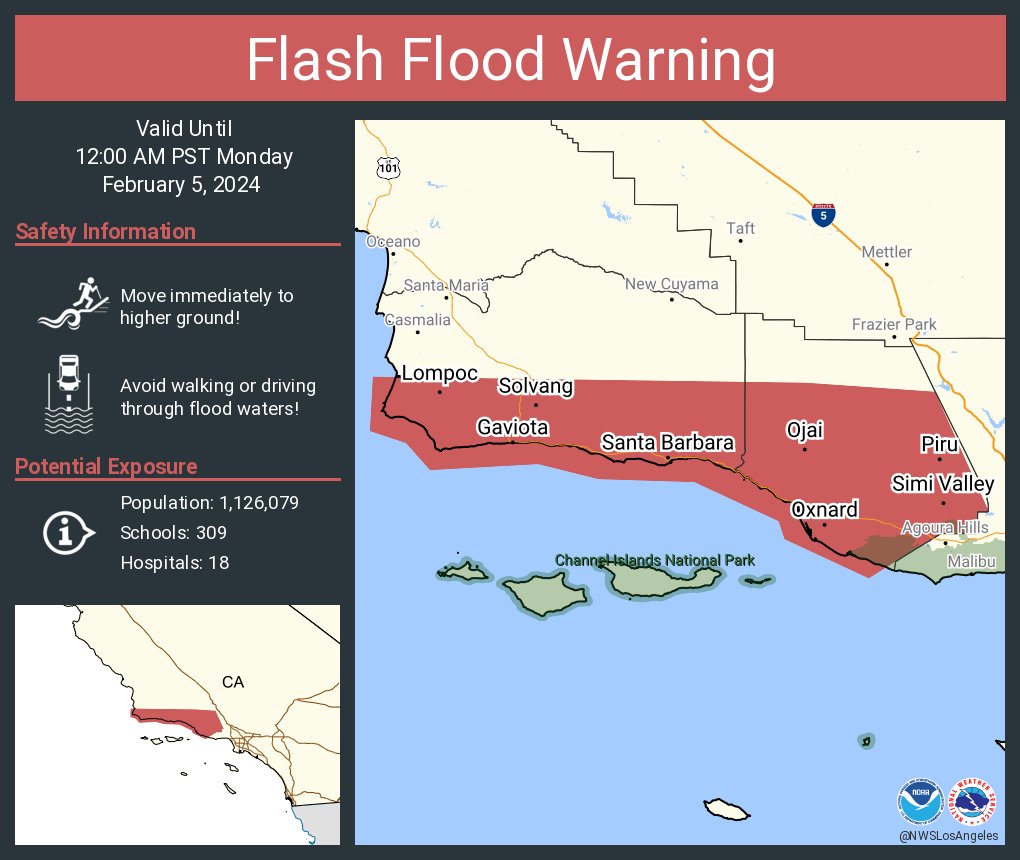 Flash Flood Warning including Oxnard CA, Thousand Oaks CA and Simi Valley CA until 12:00 AM PST