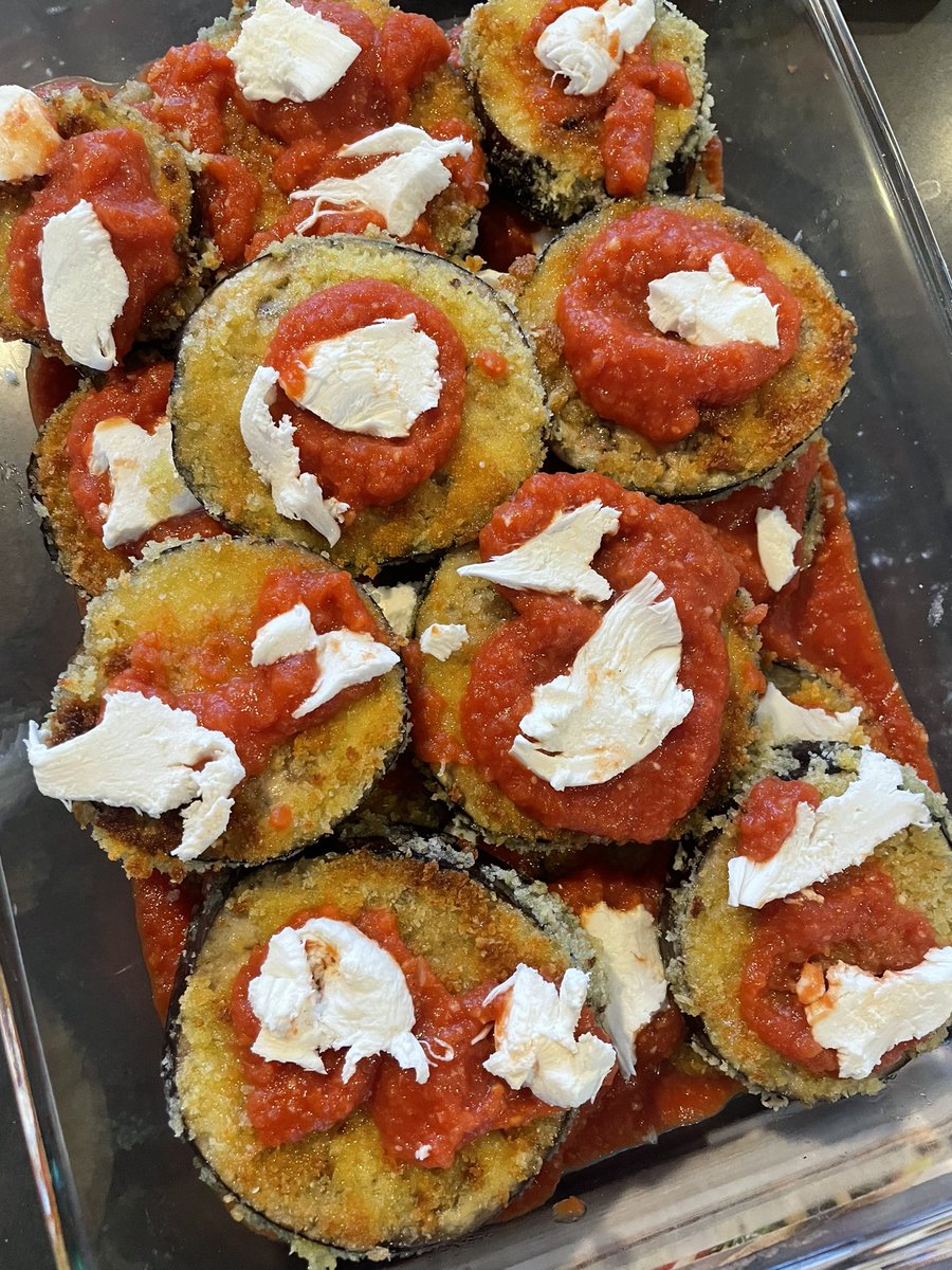 Eggplant Parmesan coming together in pure crispy glory…
