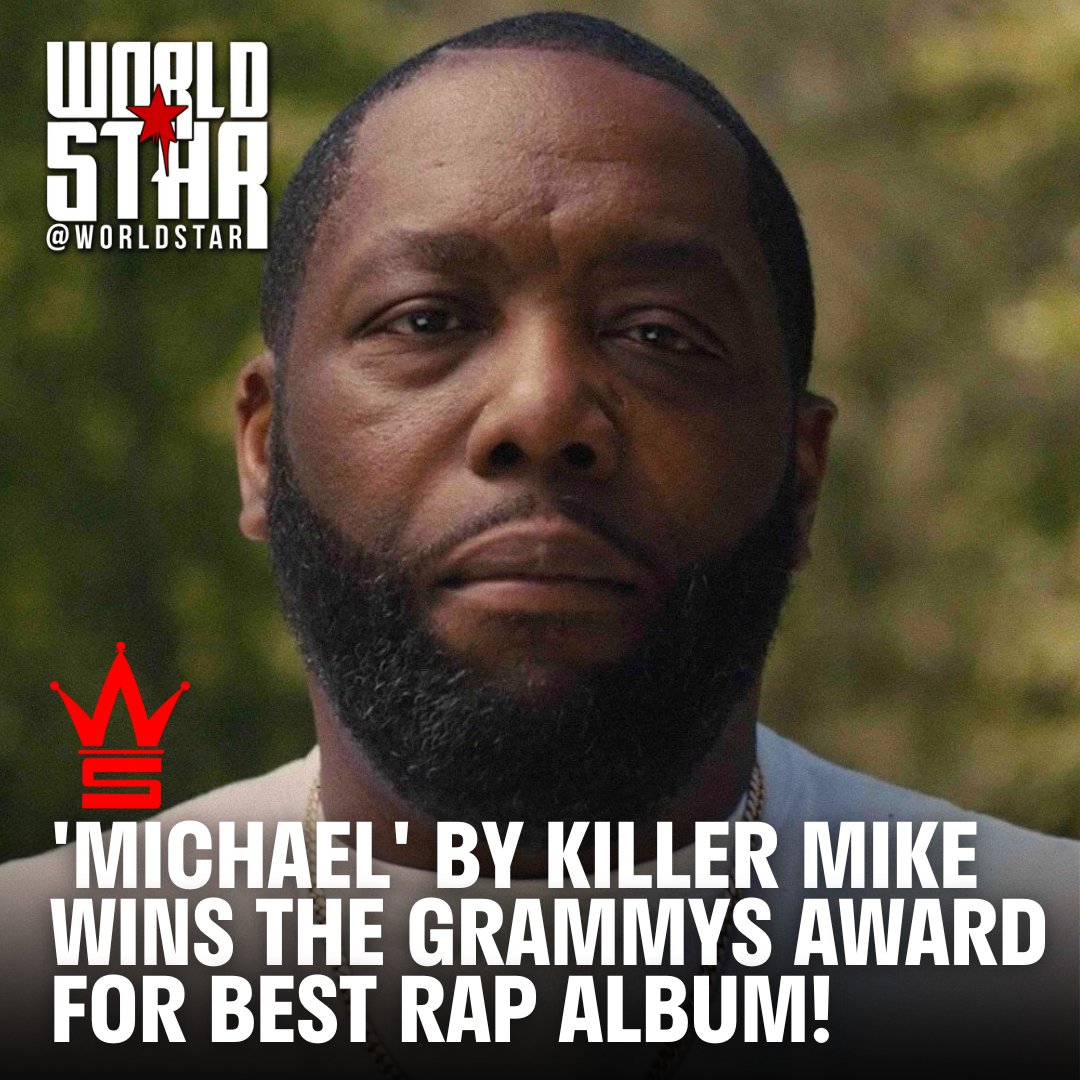 WORLDSTAR's tweet photo. Big congrats to @KillerMike 🏆 
His ‘MICHAEL’ Album has won #GRAMMYs📷 for:   

Rap Album Of The Year 
Best Rap Song 
Best Rap Performance https://t.co/hNCUh8ZX0k