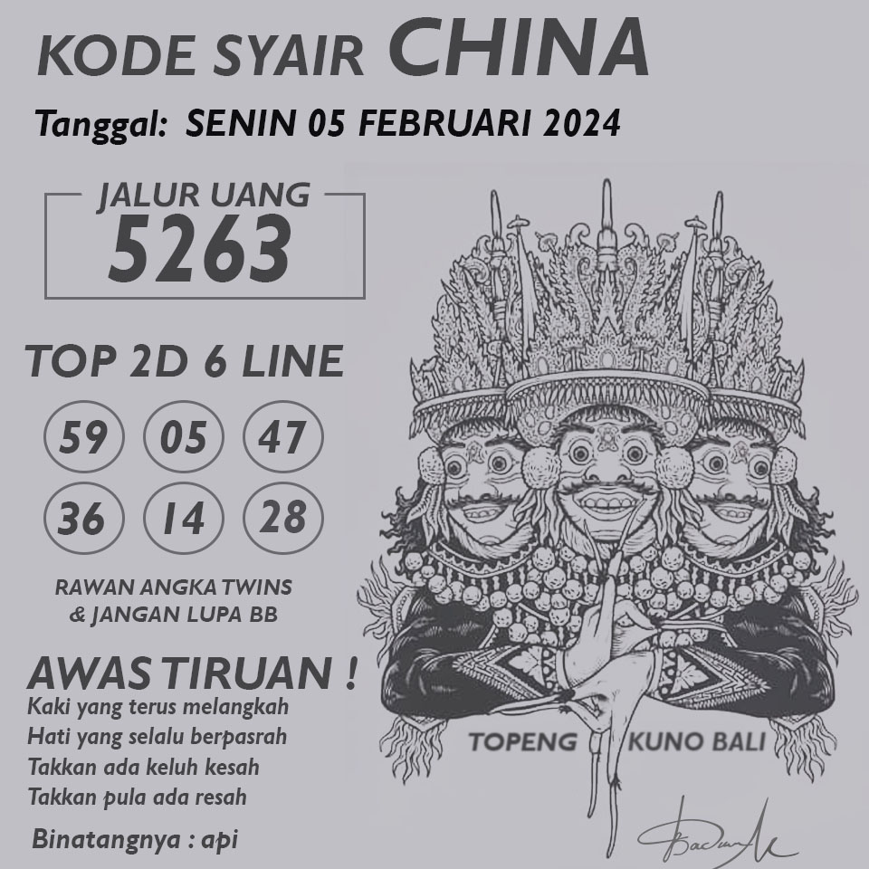 Kode Syair CHINA - SENIN 05 FEBRUARI 2024

#syairchina #syairchinahariini 
#kodesyairchina #prediksichina 
#prediksitogel #togelsyair #situsjudipulsa 
#judipulsaonline #togelpulsa #togelpulsaonline 
#casinopulsa #casinopulsaonline #judicasino 
#judicasinopulsa