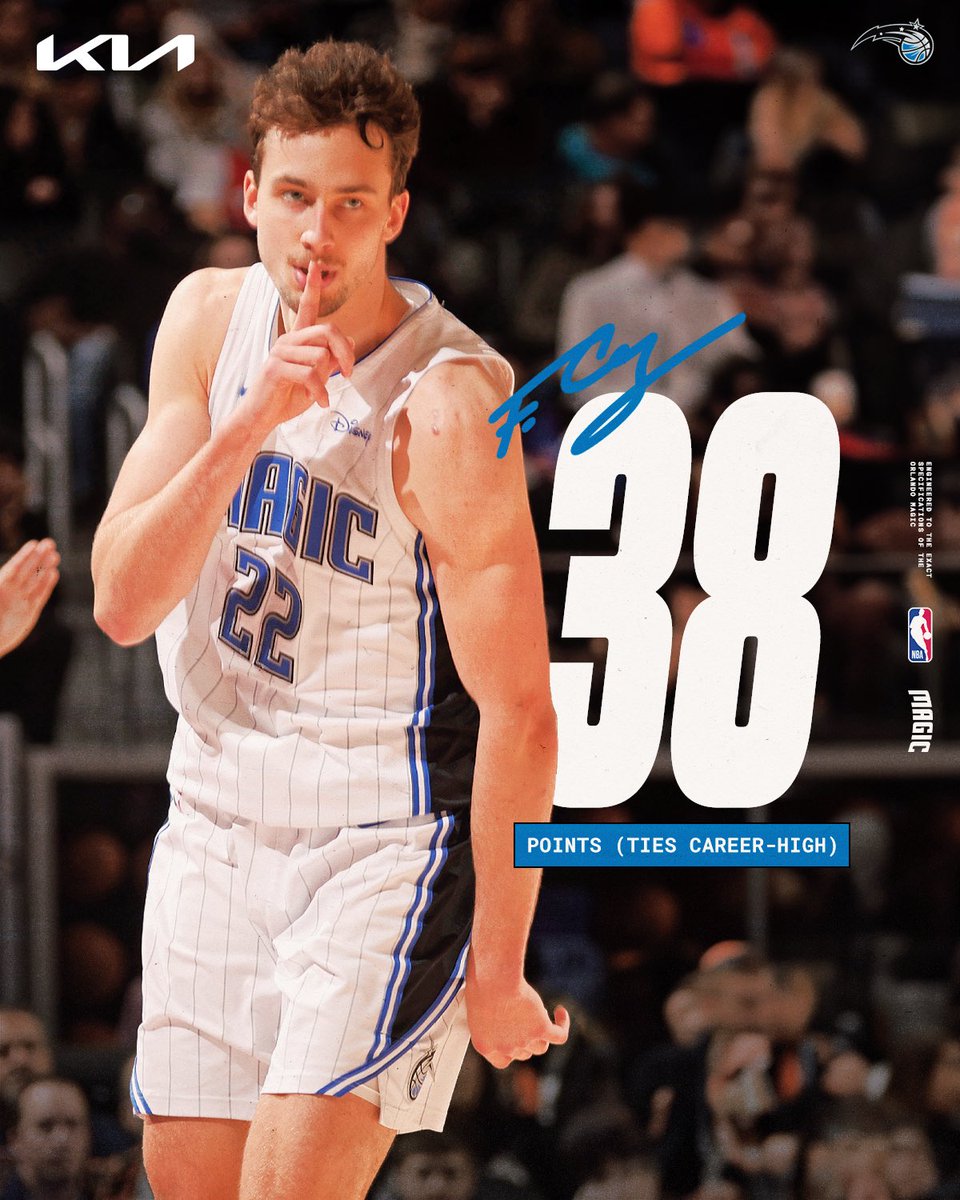 OrlandoMagic's tweet photo. Franz Boogie masterclass 🪄

38 PTS | 17-25 FG | 4-7 3P https://t.co/xn0S8jxmmm