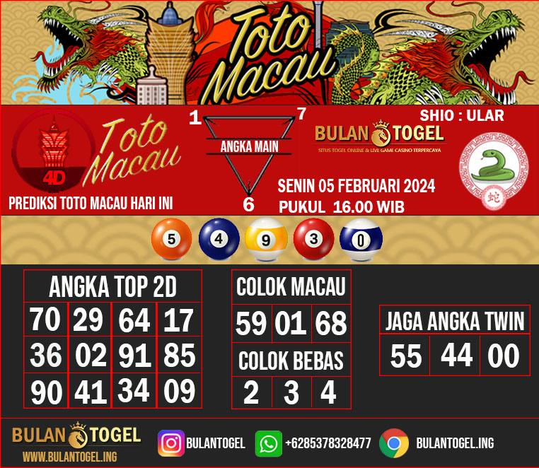 PREDIKSI TOTO MACAU HARI INI SENIN 05 FEBRUARI 2024 16.00 WIB

#totomacau #prediksitogel #prediksitotomacau #bocorantogel
#bocorantotomacau #syairtotomacau #syairtogel #totomacaulive
#totomacauhariini #livetotomacau #prediksittm
#bulantogel #pastijp #pastihoki #kodesyair