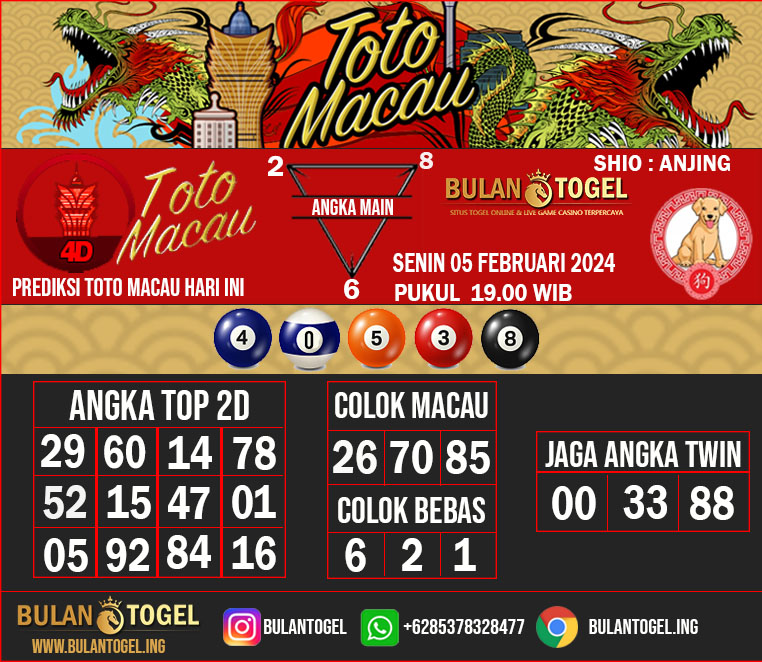 PREDIKSI TOTO MACAU HARI INI SENIN 05 FEBRUARI 2024 19.00 WIB

#totomacau #prediksitogel #prediksitotomacau #bocorantogel
#bocorantotomacau #syairtotomacau #syairtogel #totomacaulive
#totomacauhariini #livetotomacau #prediksittm
#bulantogel #pastijp #pastihoki #kodesyair