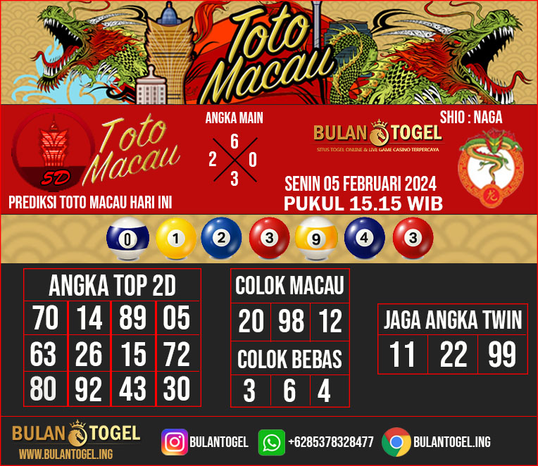 PREDIKSI TOTO MACAU HARI INI SENIN 05 FEBRUARI 2024 15.15 WIB

#totomacau #prediksitogel #prediksitotomacau #bocorantogel
#bocorantotomacau #syairtotomacau #syairtogel #totomacaulive
#totomacauhariini #livetotomacau #prediksittm
#bulantogel #pastijp #pastihoki #kodesyair