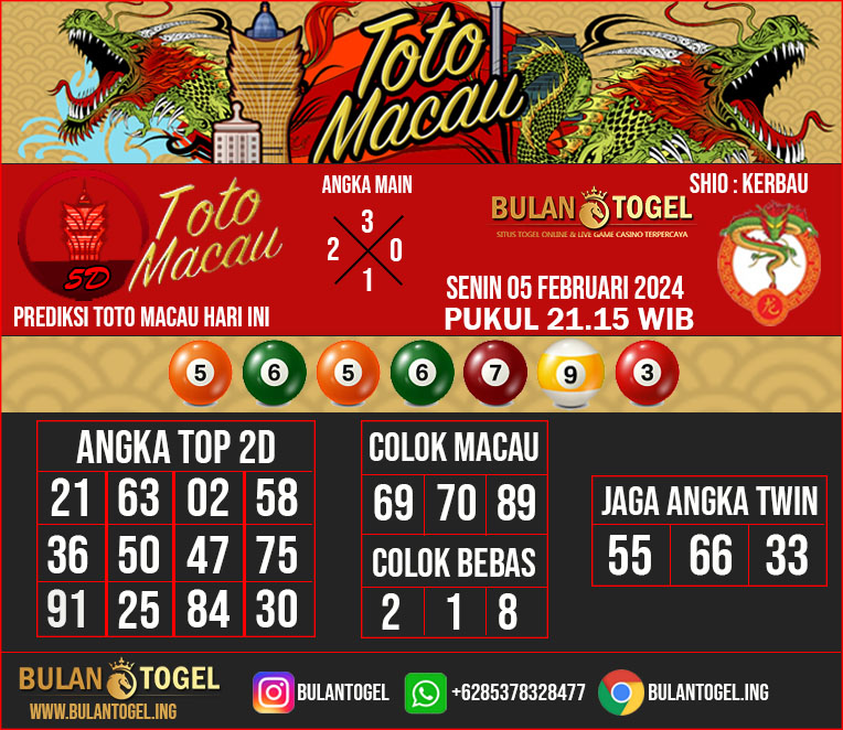 PREDIKSI TOTO MACAU HARI INI SENIN 05 FEBRUARI 2024 21.15 WIB

#totomacau #prediksitogel #prediksitotomacau #bocorantogel
#bocorantotomacau #syairtotomacau #syairtogel #totomacaulive
#totomacauhariini #livetotomacau #prediksittm
#bulantogel #pastijp #pastihoki #kodesyair