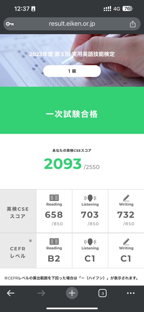 Enlish990AMI's tweet photo. 英検1級一次試験、やーーーーっと合格出来ました🙌ギリだけど良いのです😁7回目受験です💦当日もう受けに行くの嫌になって諦めかけたけど、頑張って良かった😂いつも最悪のライティングでこんなに点取れてて泣いた😂一ノ瀬先生、ありがと‼️出た単さんにも感謝⭐️ https://t.co/lIz4iss7fs