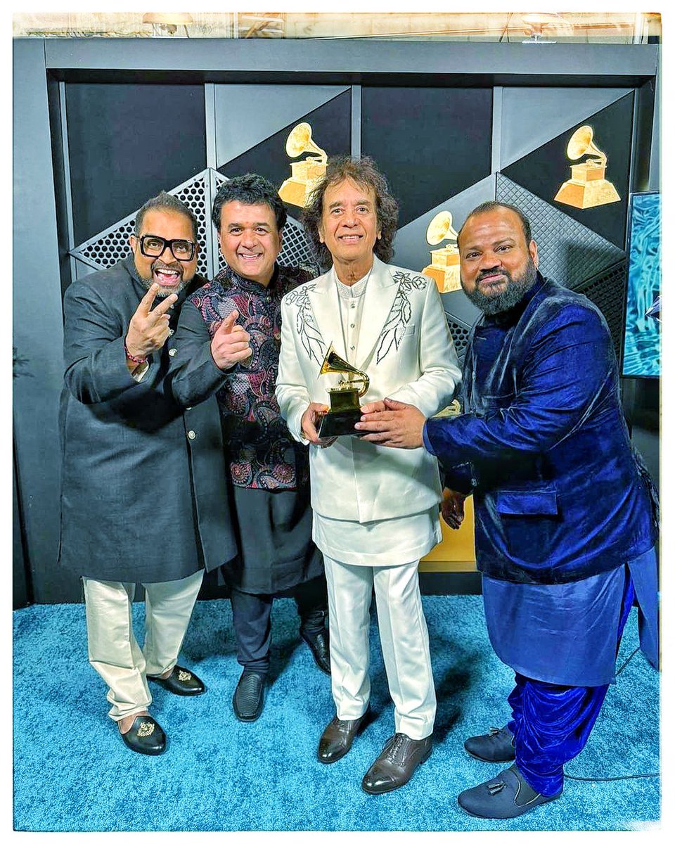 #Shakti, the band, comprising #JohnMcLaughlin #ZakirHussain #ShankarMahadevan #VSelvaganesh & #GaneshRajagopalan bags the Grammy Award in the Best Global Music Album category for 'This Moment' at the 66th #GRAMMYs. @ZakirHtabla @Shankar_Live @kanjeeraselva @violinganesh