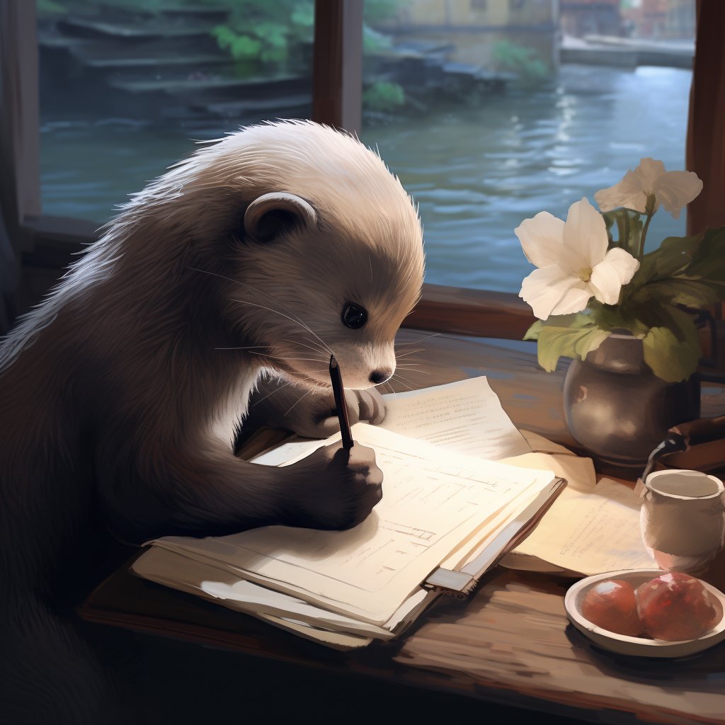 Silly Eudai! If you want to write a letter to a friend you need to write with the proper end of your pencil. Oh boy!  When was the last time you wrote a hand written letter? Send one, it brings happiness!   #handwrittennotes #otter #eudaimonia