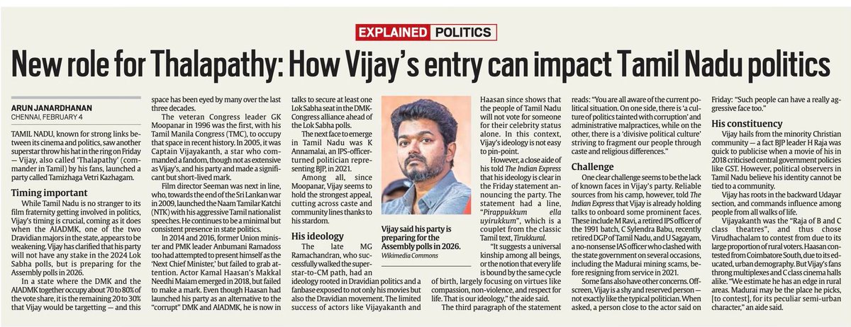 How Thalapathy Vijay's entry can impact Tamil Nadu Politics! - ( Indian Express )

<a href="/actorvijay/">Vijay</a> <a href="/IndianExpress/">The Indian Express</a> <a href="/tvkvijayoffl/">தமிழக வெற்றிக் கழகம் - Tamilaga Vettri Kazhagam</a>
