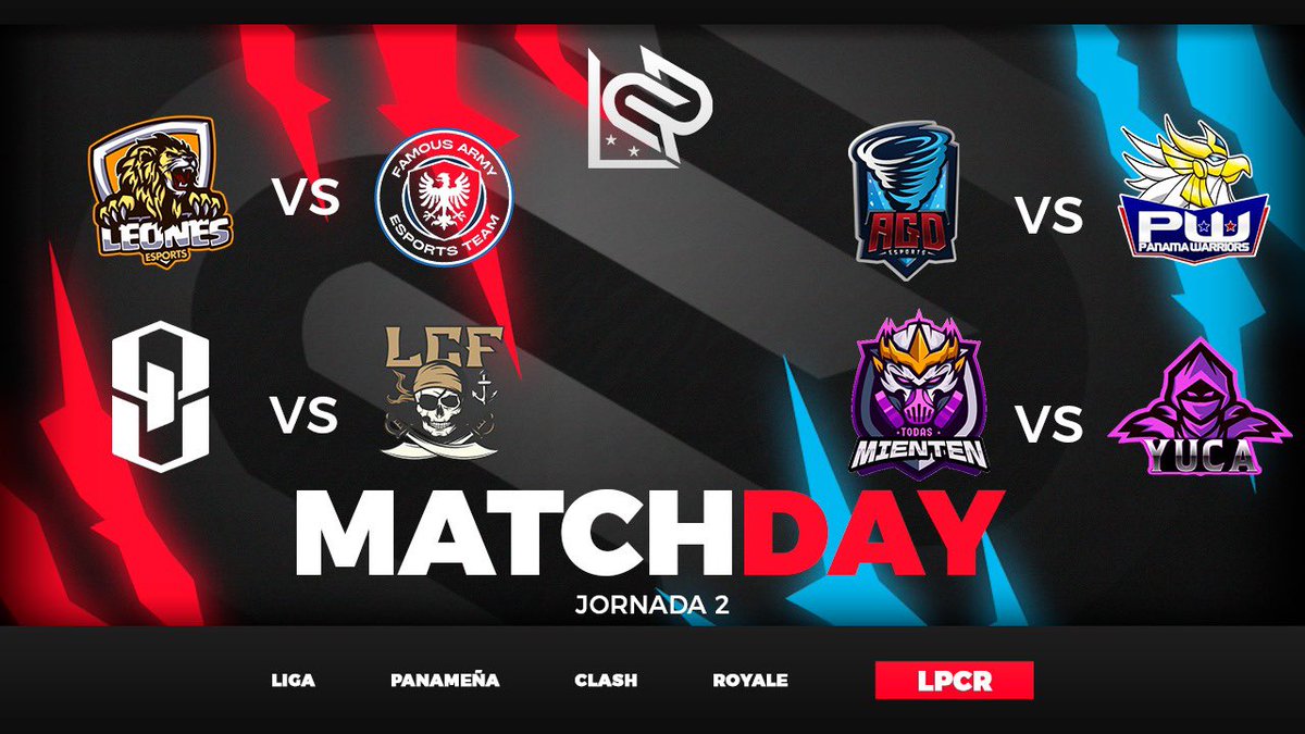 LPCRpa (@lpcrpa) on Twitter photo Presentamos enfrentamientos de la jornada 2
<a href="/EsportsLeonesCR/">Leones eSports</a> 🆚 <a href="/famousarmycr/">Famous Army™️</a>
<a href="/QuasarUnited/">Quasar United</a> 🆚 <a href="/LcfGaming_CR/">LCF GAMING</a>
<a href="/AGD_eSports/">𝘈𝘎𝘋 𝘦𝘚𝘱𝘰𝘳𝘵𝘴 🌪️</a> 🆚 <a href="/Panamawarriors/">Panama Warriors</a>
<a href="/TMienten507/">Todas mienten Team</a> 🆚 <a href="/TeamYuca/">𝕋𝕖𝕒𝕞𝕐𝕦𝕔𝕒</a>
#ClashRoyale Presentamos enfrentamientos de la jornada 2
<a href="/EsportsLeonesCR/">Leones eSports</a> 🆚 <a href="/famousarmycr/">Famous Army™️</a>
<a href="/QuasarUnited/">Quasar United</a> 🆚 <a href="/LcfGaming_CR/">LCF GAMING</a>
<a href="/AGD_eSports/">𝘈𝘎𝘋 𝘦𝘚𝘱𝘰𝘳𝘵𝘴 🌪️</a> 🆚 <a href="/Panamawarriors/">Panama Warriors</a>
<a href="/TMienten507/">Todas mienten Team</a> 🆚 <a href="/TeamYuca/">𝕋𝕖𝕒𝕞𝕐𝕦𝕔𝕒</a>
#ClashRoyale