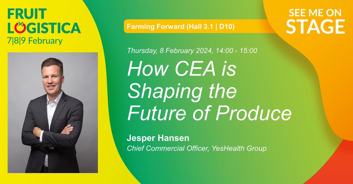 YesHealth Group (@yeshealthgroup) on Twitter photo How is CEA shaping the future of fresh produce? YesHealth iFarm has been elevating standards across the leafy greens category in Taiwan since 2013.
This Thursday, our Chief Commercial Officer will speak on the Farming Forward stage at <a href="/FRUITLOGISTICA/">Messe Berlin</a>.
#fruitlogistica2024 How is CEA shaping the future of fresh produce? YesHealth iFarm has been elevating standards across the leafy greens category in Taiwan since 2013.
This Thursday, our Chief Commercial Officer will speak on the Farming Forward stage at <a href="/FRUITLOGISTICA/">Messe Berlin</a>.
#fruitlogistica2024