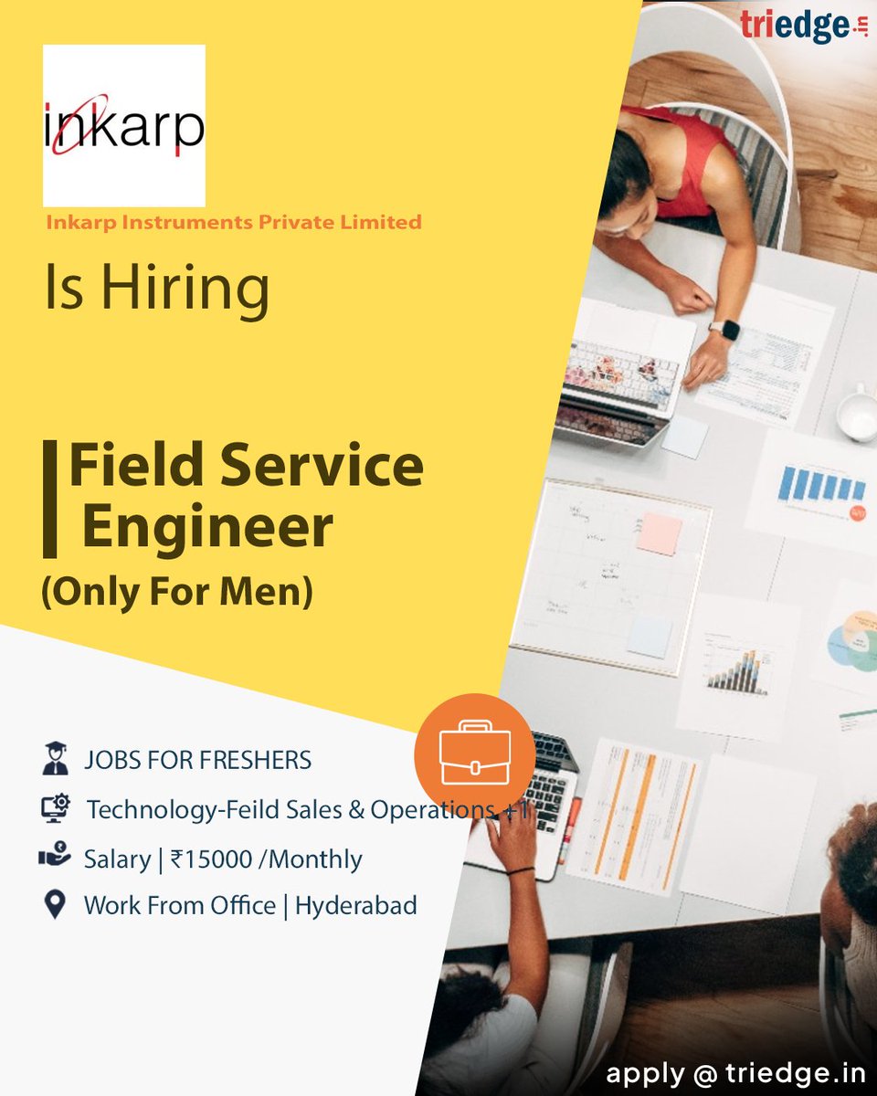 #Jobs #FieldServiceEngineer
(ONLY FOR MEN)

Inkarp Instruments Private Limited  is providing opportunities for the role of Field Service Engineer  (ONLY FOR MEN) 

. Apply with your resume at 
apply@triedge.in.
