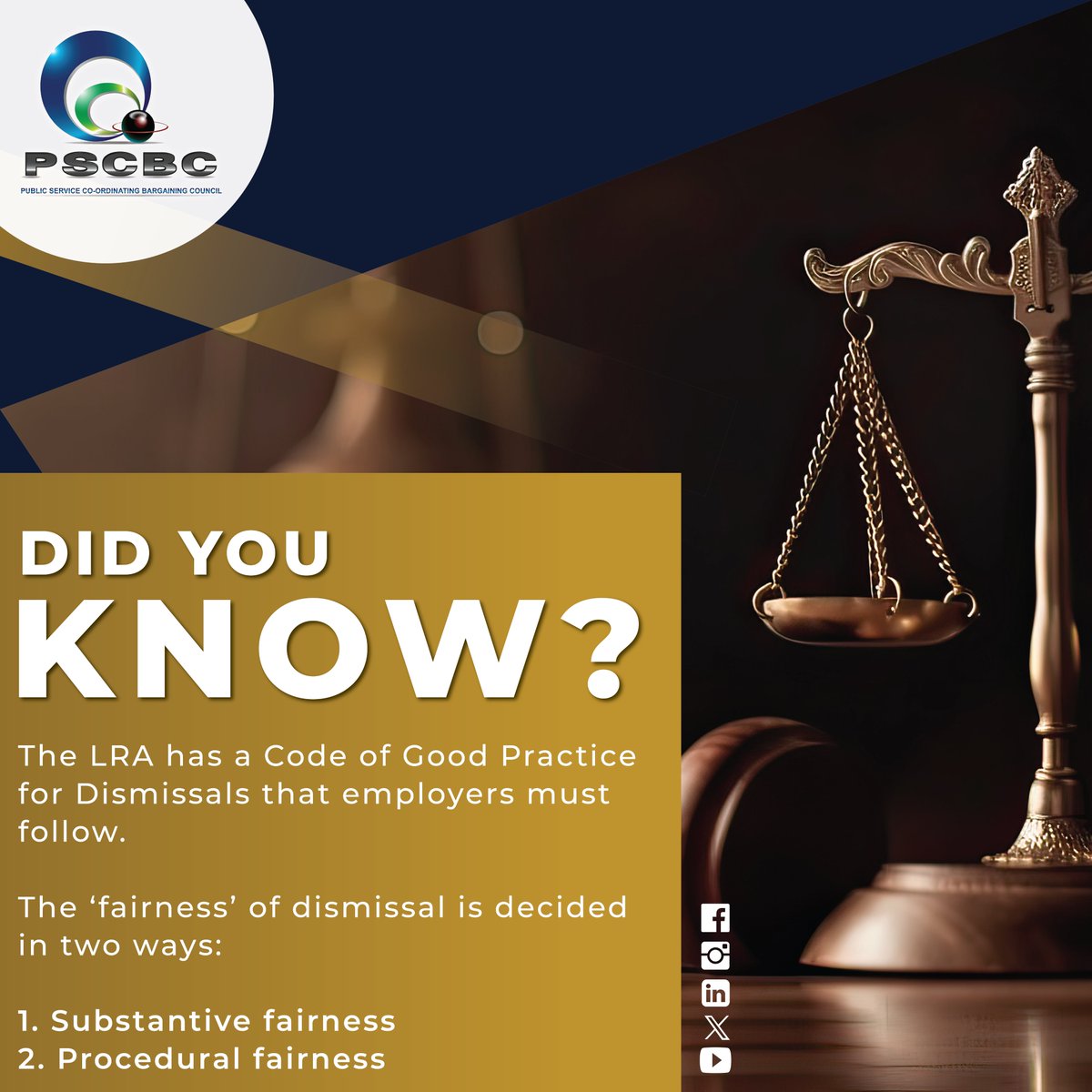 pscbcnews's tweet photo. Did you know? The LRA has a Code of Good Practice for Dismissals that employers must follow: #codeofgoodpractice https://t.co/YBSrFHQdv6