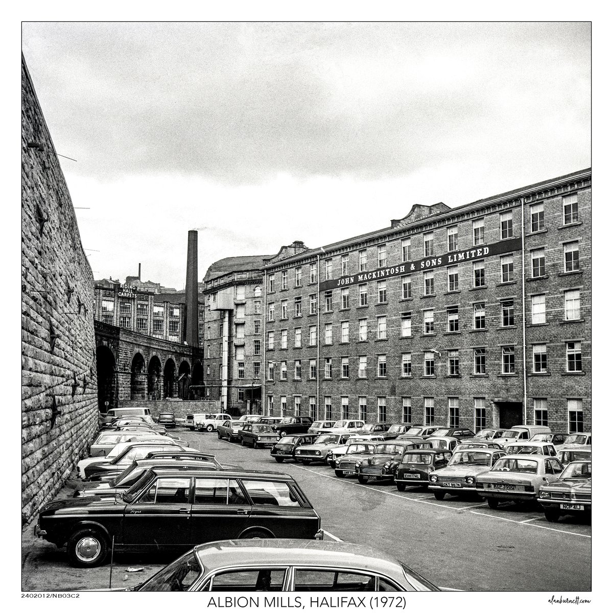 A photo of mine from 50 years ago of a familiar Halifax scene. What stands out is how the buildings seem to fit together, almost like a large-scale industrial Lego set, with strategically placed chimneys and a railway line cutting through the scene. And look at those cars! #sqbw