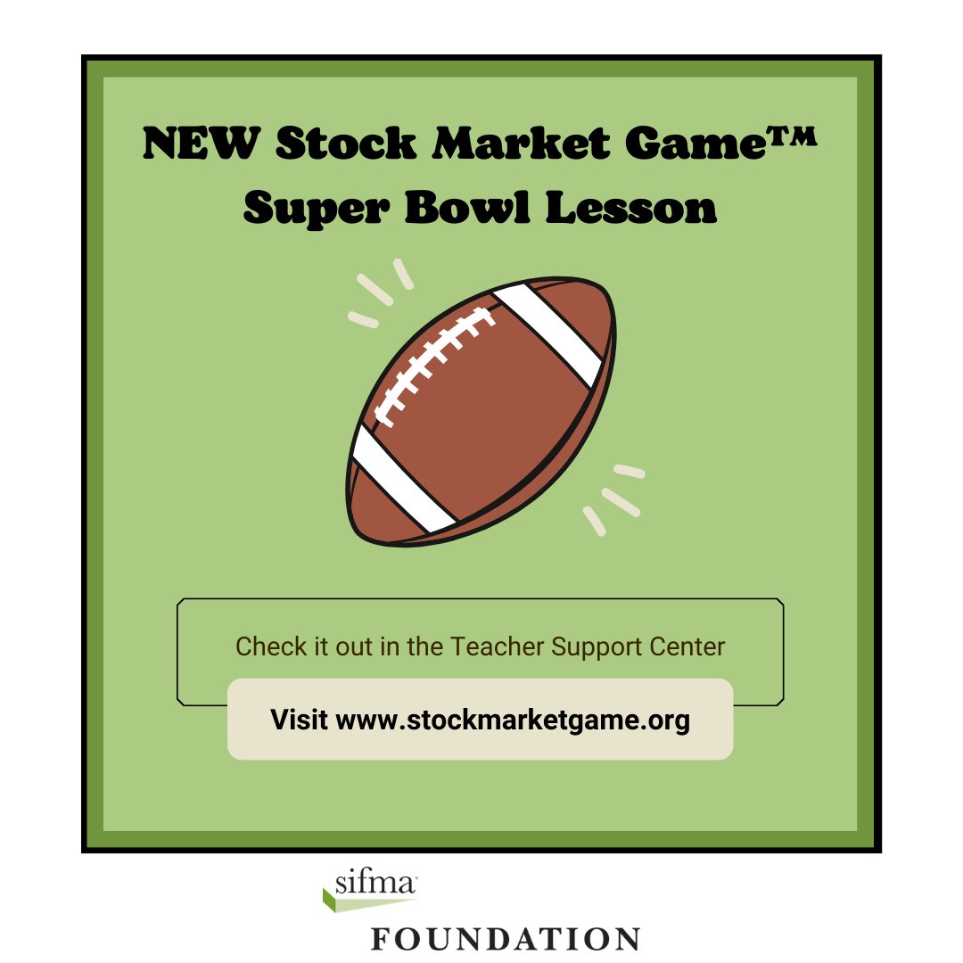 1 week away! Download our #SuperBowl lesson 🏈 to complete with your class this week. It's the perfect time to analyze market trends pre-game day. Log in to the Teacher Support Center and search 'Super Bowl': bit.ly/33v48Ar #financialeducation #financialliteracy
