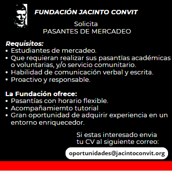uah_oficial's tweet photo. Fundación Jacinto Convit solicita pasantes de Mercadeo #uah #somosuah #universidadalejandrodehumboldt #pasantiauah #serviciocomunitariouah https://t.co/2C6bTG2ung