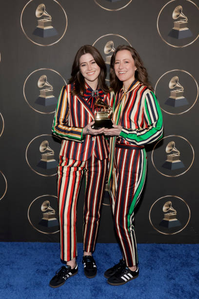 Rebecca Lovell and Megan Lovell of #LarkinPoe, winners of the 'Best Contemporary Blues Album' award for 'Blood Harmony' Photo by Emma McIntyre/Getty Images