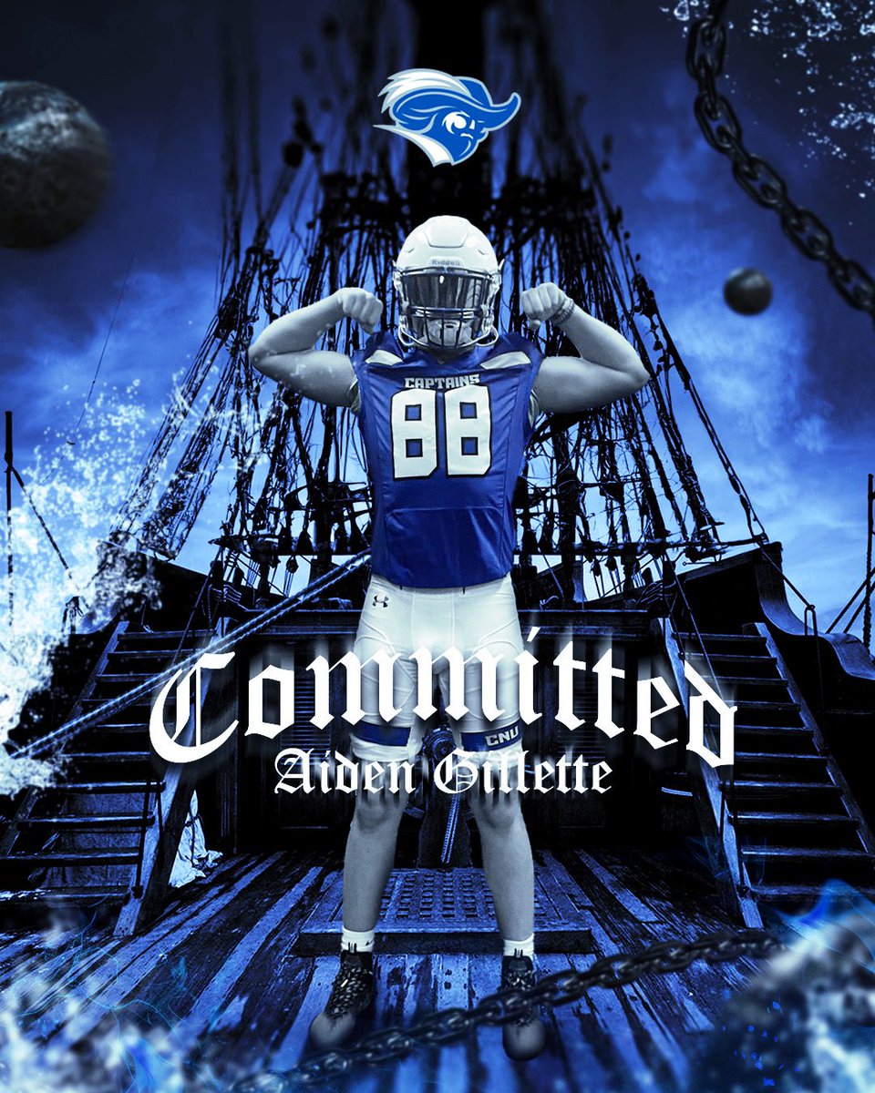 AidenGillette's tweet photo. I am extremely excited and blessed to announce my commitment to @cnu_football huge thanks to everyone that helped to get me here. @coachpcrowley @coachatsmith @taknightsfball  GO CAPTAINS!!! https://t.co/qGQLVvoicv