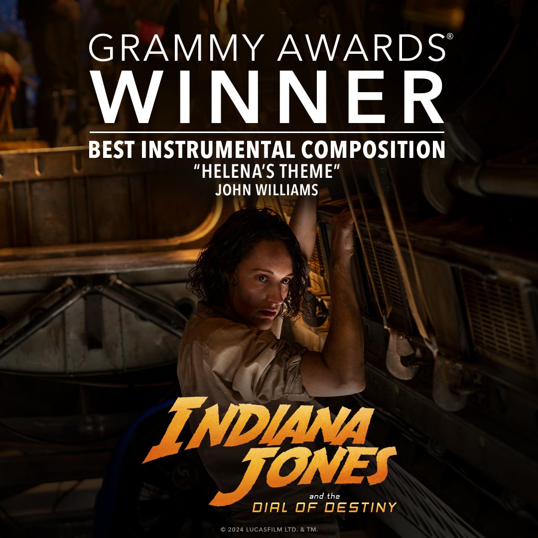 Congratulations to John Williams on his Grammy Awards win for Best Instrumental Composition ('Helena's Theme') for #IndianaJones and the Dial of Destiny!