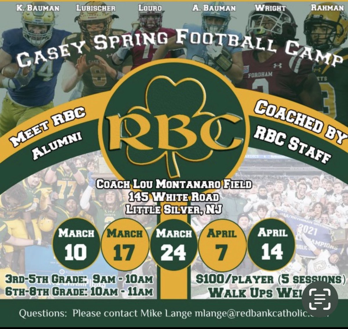 RBC FOOTBALL TRADITION NEVER GRADUATES!!!
Spring Football Camp Series
Session 1
Starting March 10th
Come Meet Staff And Alumni!
New Guests Every Week
<a href="/CaseysSports/">CaseysSports</a> <a href="/abauman325/">Alex Bauman</a> <a href="/kbauman3/">Kevin Bauman</a> <a href="/SLubischer/">Steve Lubischer</a> <a href="/thenajih13/">Najih Rahman</a> <a href="/1MJWright/">MJ</a> <a href="/LouroJake/">Jake Louro</a>