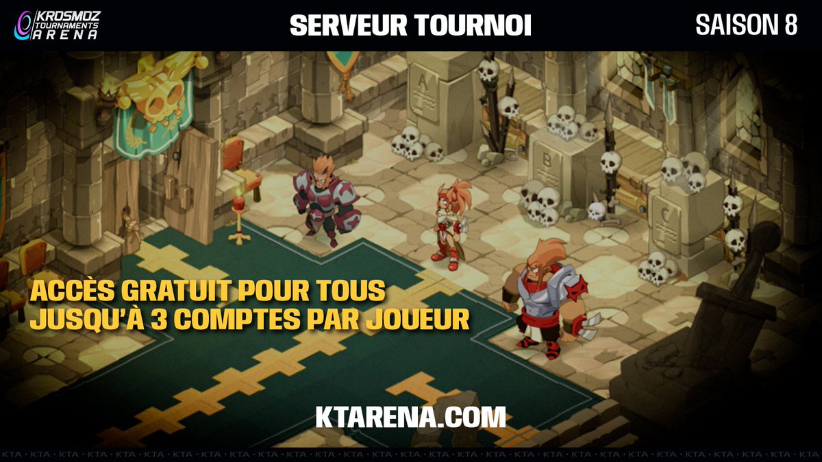 Piqûre de rappel : le serveur tournoi, c'est pour tous et tout le temps !

Prenez votre accès sur ktarena.com/fr/tournois/se… et jouez directement avec toutes les classes et tous les équipements utiles 💯

Tout le monde n'a pas encore l'info alors n'hésitez pas à la faire circuler !