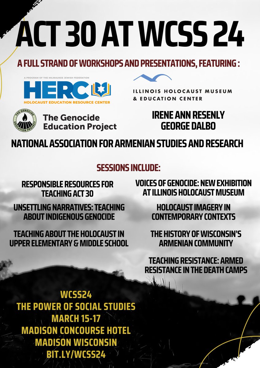 #WCSS24 is featuring an Act 30 strand, with seven sessions dedicated to the teaching of the Holocaust and genocide education. Find out the full schedule at bit.ly/WCSS24 #sschat #socialstudies @NCSSNetwork