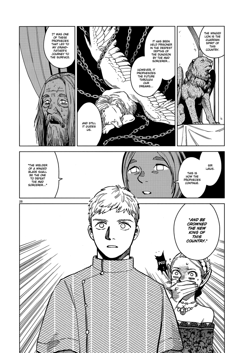 i just remembered this page, too. from the very moment that laios found kensuke, the winged lion was watching him and being like. thats my guy. thats the guy thats gonna get me out of here. 